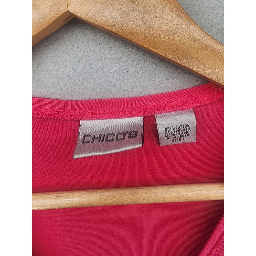 Chicos Pink V-Neck Short Sleeve T-Shirt Cotton Stretch Tee Womens‎ Size 1 Medium